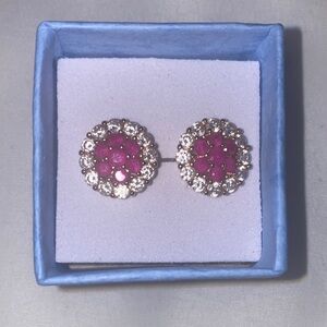Elegant Pink and Silver tone Stud Earrings gold plated new